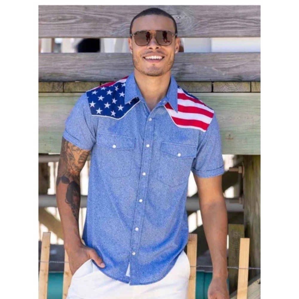 RSVLTS  Pearl Snap Shirt Short Sleeve Kunuflex USA American Flag Western Mens 4X